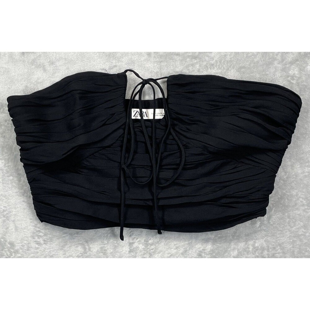 Zara XL Black Ruched Halter Crop Top